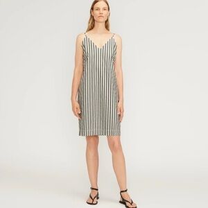 Everlane striped tank dress white black cotton poplin slip  mini dress 12 new
